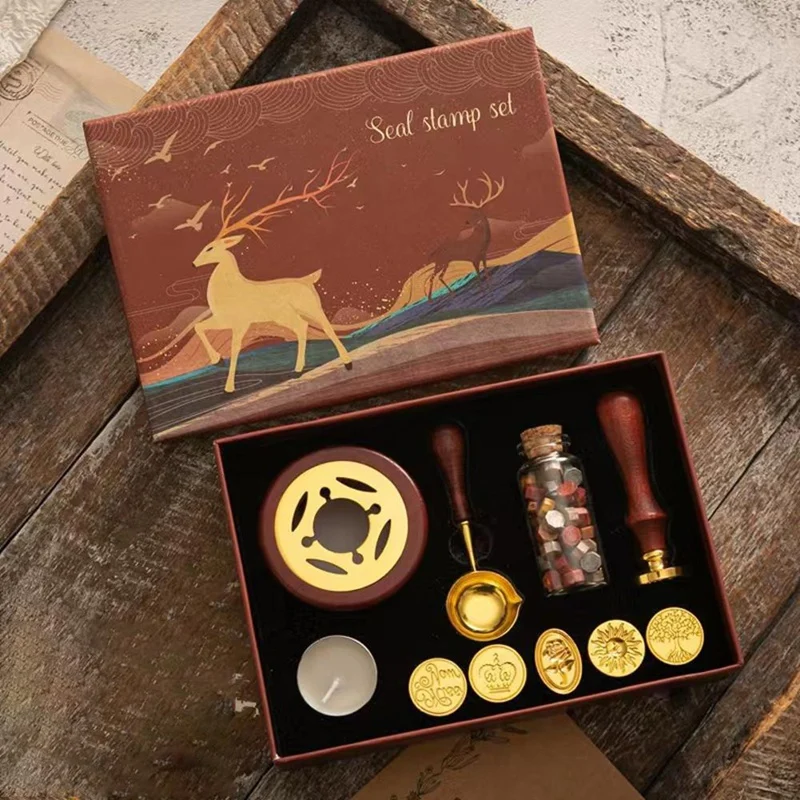Wax Seal Stamp Set Lacquered Stamp Sealing Wax Kit DIY Craft Supplies Wedding Invitation Decorative Sealing Set