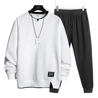 Men Tracksuit Casual 2 Pieces Sets Pullover Sweatshirt + Sweatpants Sportswear Men’s Clothes 6 Color Solid Jogger Sport Suit 4XL