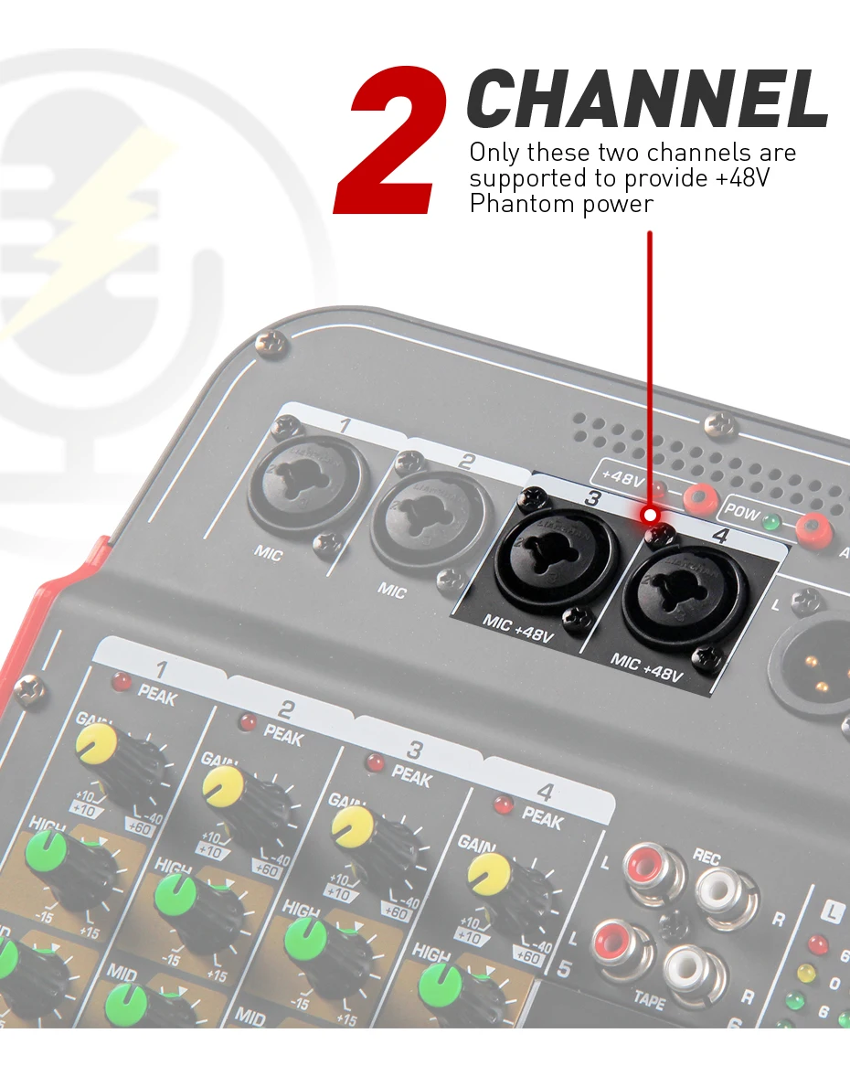 DM4 경량 다기능 전문 녹음 믹서, 48V 블루투스 연결, USB, 노래방, 음성 채팅에 적합