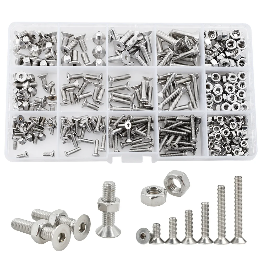 Screw Bolt Nut Set DIN7991 Allen Key Head M2-M6 304 Stainless Steel Hexagon Hex Socket Flat Countersunk Head