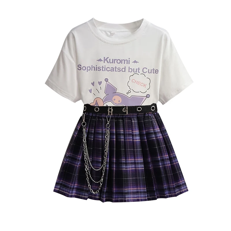 Girls Clothes Suits Kids Fashion Black Cotton T-shirt+skirts+Belt Sets for Girl Teenager Children Clothing For 3-13 Years