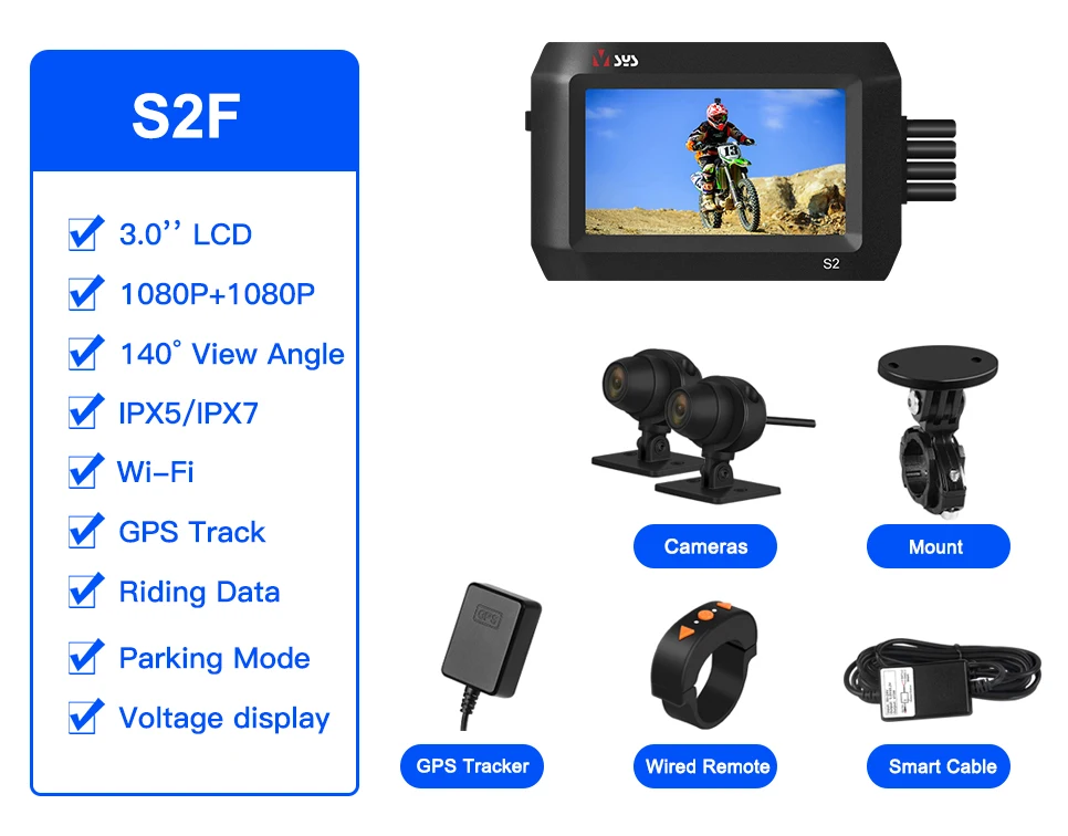 Motorcycle DVR Dash Cam S2F 1080P+1080P 3.0'' LCD Waterproof Front & Rear View Dual Camera Recorder Parking Mode Voltmeter GPS car dvr DVR/Dash Cameras