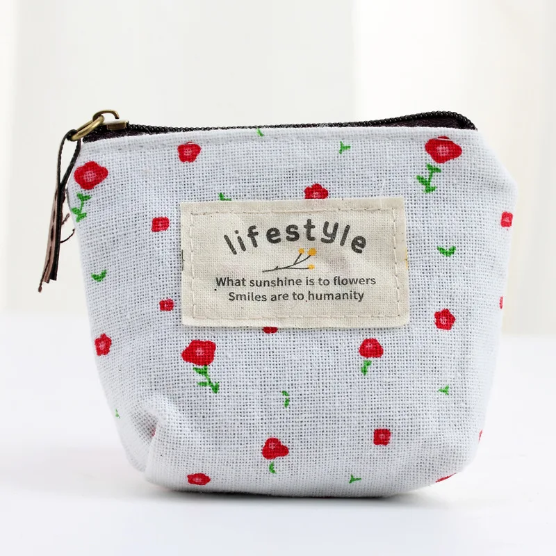 Bolsa de moedas pequena feminina estilo coreano, carteira de algodão com zíper flor, chave de dinheiro, carteira, bolsa para crianças e meninas