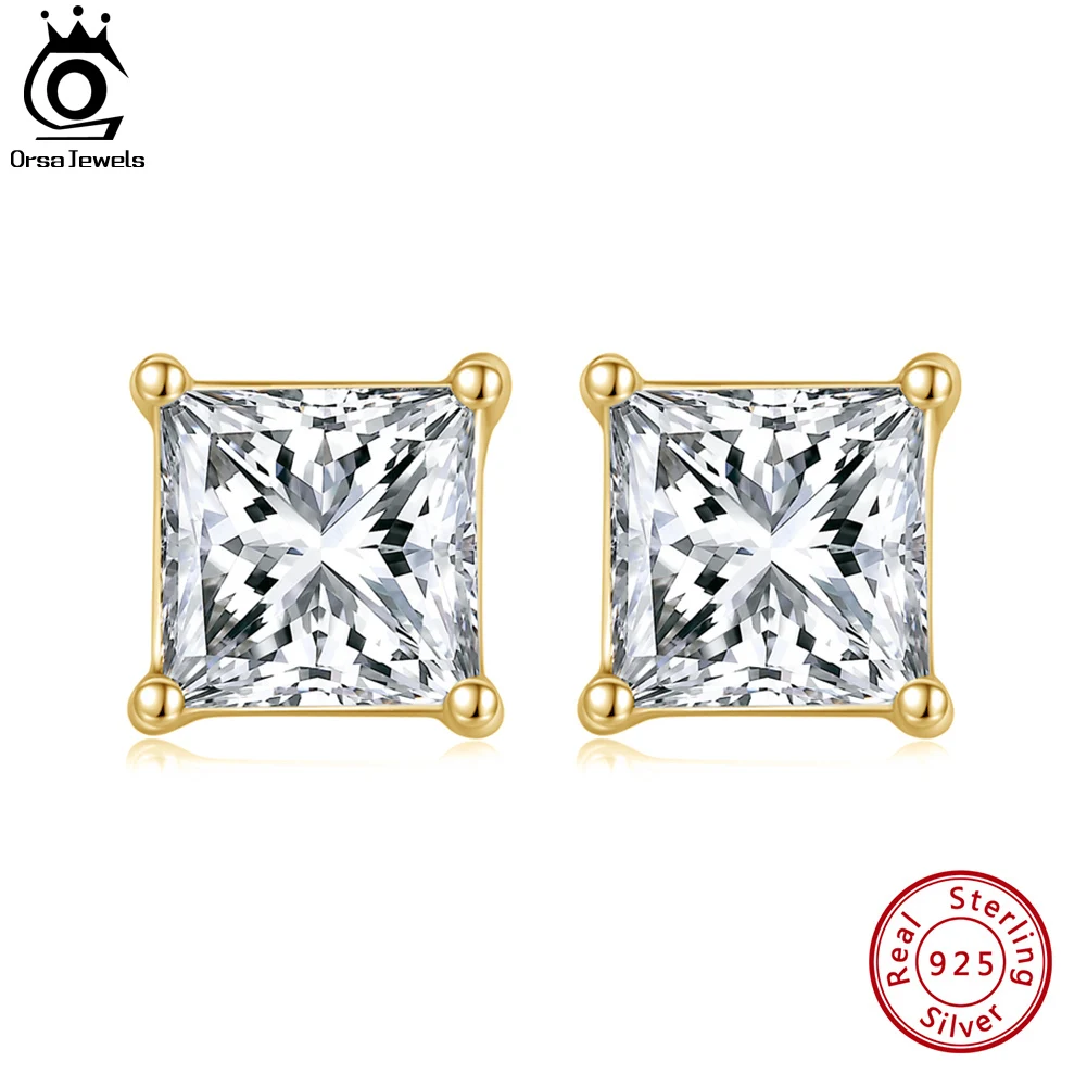 

ORSA JEWELS 925 Sterling Silver Clear Square CZ Stud Earrings for Women Simple Wedding Anniversary Silver Fine Jewelry APE60