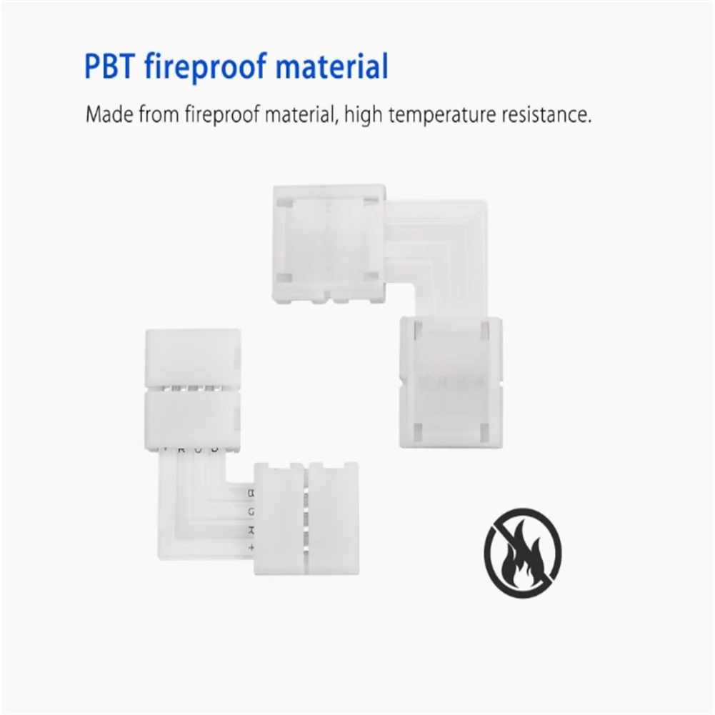 Led Strip Connector 10pcs 10mm 4 Pin 5050/3528 Rgb Led Strip Light Corner Connector L-shaped Design Pbt Fireproof Material Pcb Adapter