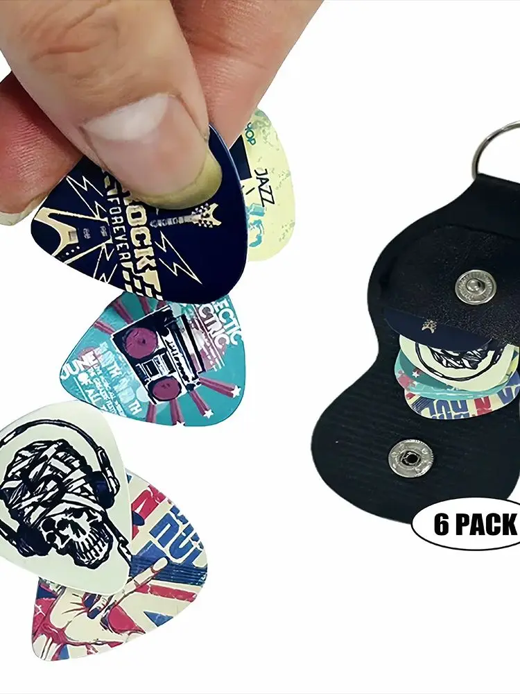 Description Picture 4 of item6 pcs PVC Guitar Picks With Pu Carrying Pouch set ,  Double-sided printing ，For ukulele，Electric ，Acoustic Guitars, Ideal Gift