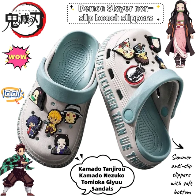 Demon Slayer Kamado Tanjirou Kamado Nezuko Tomioka Giyuu sandales antidérapantes créatives animation de dessin animé entourant les pantoufles de plage 1