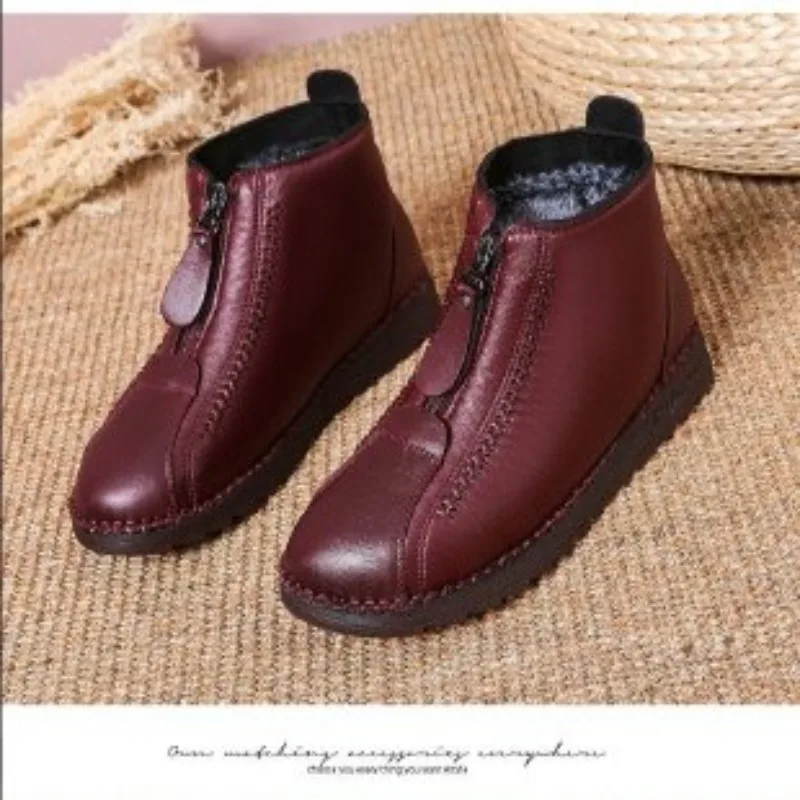 2024-Winter-Women-Ankle-Boots-Fashion-Warm-Mother-s-Boots-Flat-Bottom ...