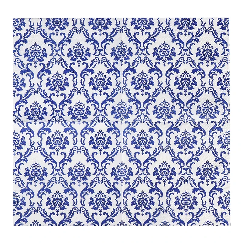 Chinese Elements Blue Gold Silver Flower Pattern Celadon Napkin Paper Tissue Pure Wood Pulp Paper Party Mouth Cloth 20pcs/Pac paper napkins