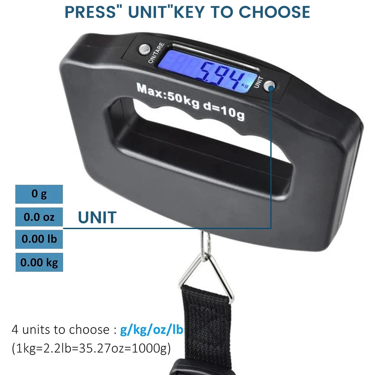Digital Luggage Scale with Backlight - Portable 50kg Capacity