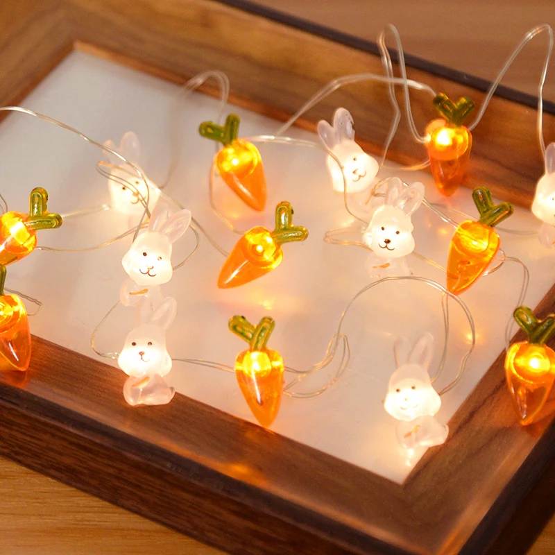 2M 20LED Easter Rabbit String Light Carrot Chick Eggs Fairy Light Garland Happy Easter Party Decoration For Home Kids Gift 2024