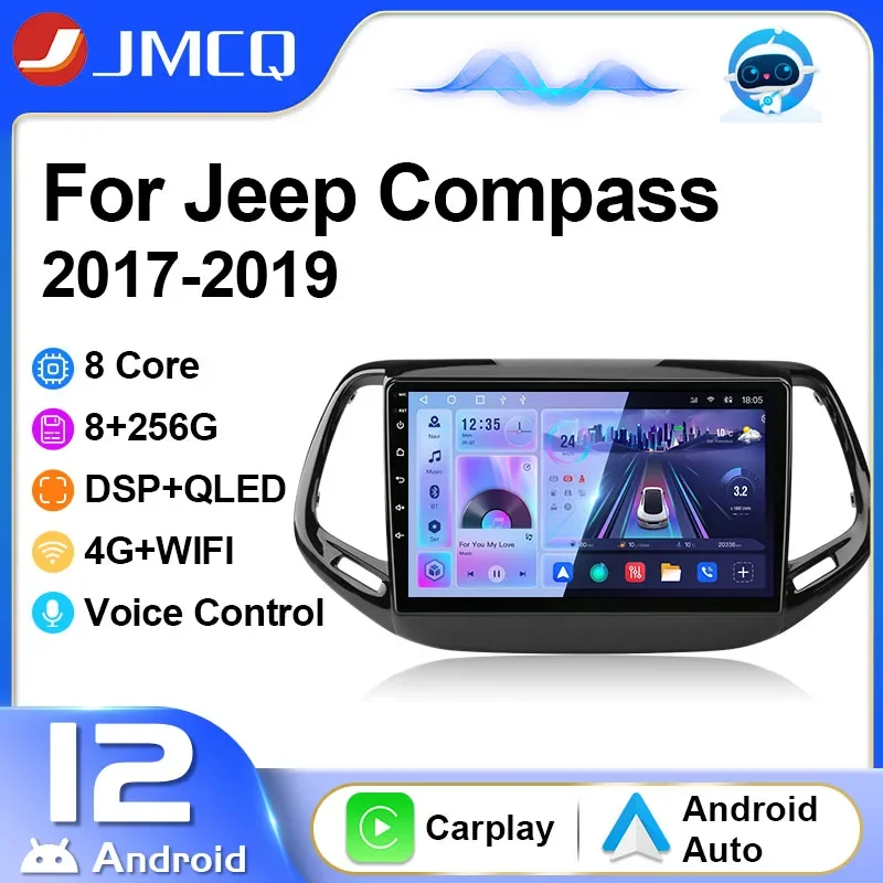 Jmcq 2Din Autoradio Lettore Video Multimediale Per Jeep Compass 2 Mp 2017-2019 Navigazione Gps Head Unit Carplay 4G Android 12 Dsp