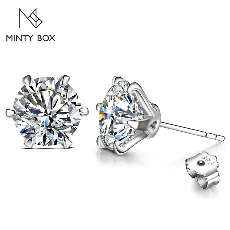 MINTYBOX New 2.0 Carat Moissanite Stud Earrings for Women Solid 925 Sterling Silver 18K Gold Plated D color Diamond Fine Jewelry