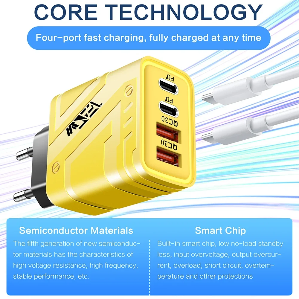 120W QC 3.0 Fast Charger USB Type C Quick Charging Mobile Phone Wall Adapter EU/US for IPhone 15 Pro Max Huawei Xiaomi Samsung