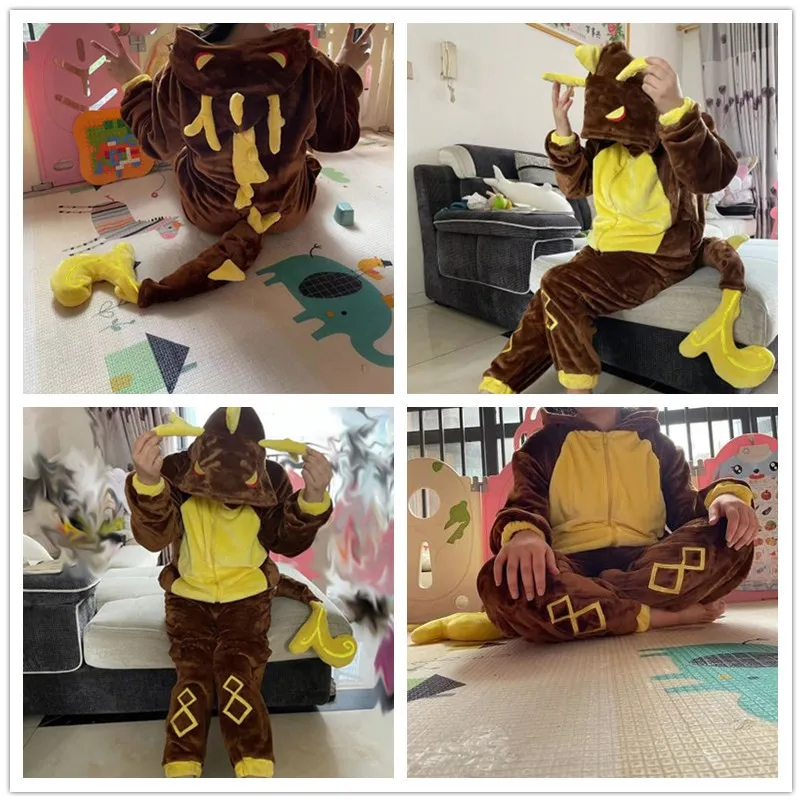 Game Impact Abyss Mage Hu Tao Guoba Amber Morax Kigurumi Pajamas Winter Flannel Adult Anime Halloween Cosplay Costume