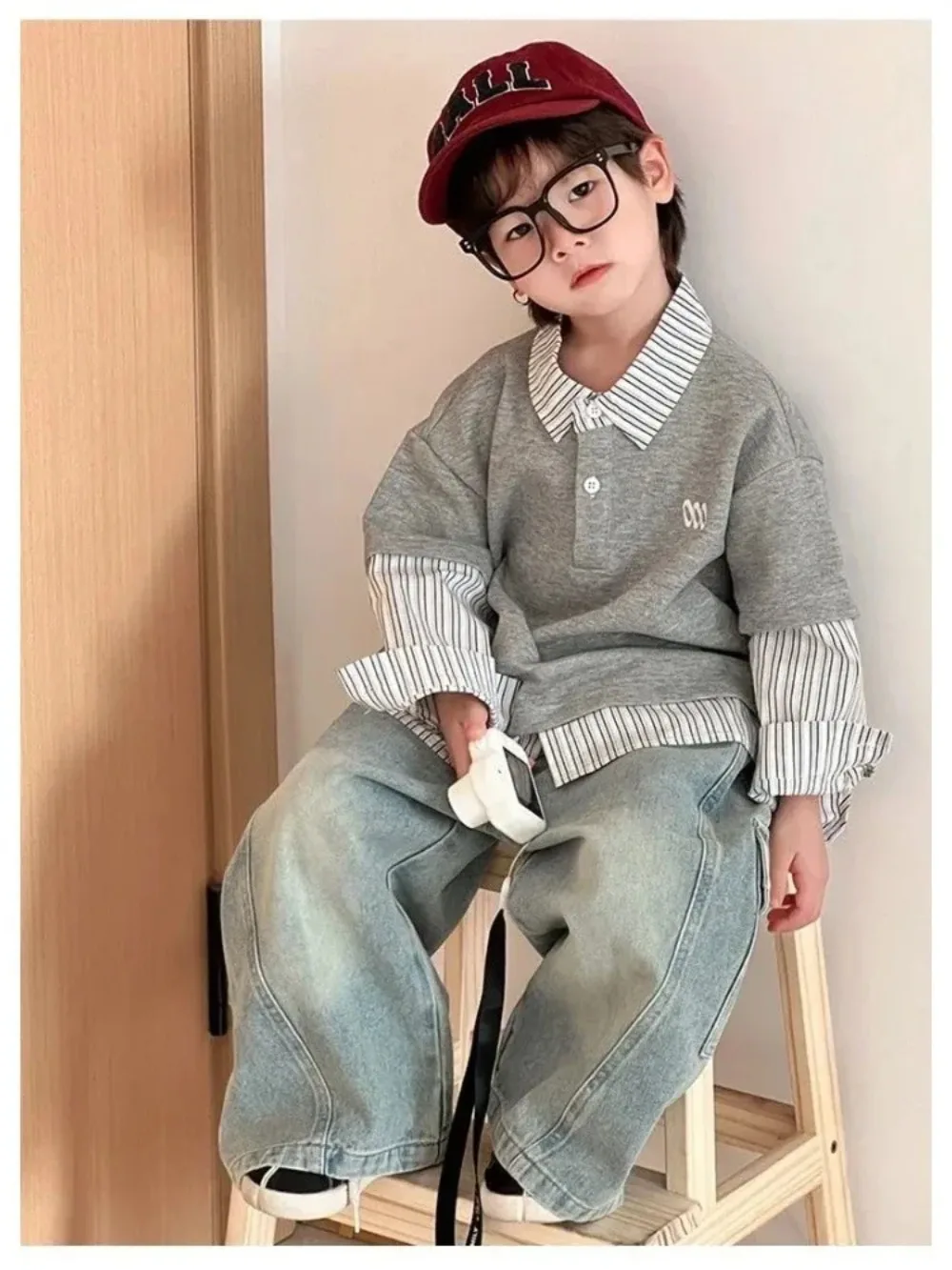 소년 소녀 카고 데님 바지 어린이 캐주얼 와이드 레그 청바지 패션 스트리트웨어 헐렁한 바지 아동복 2-8세
