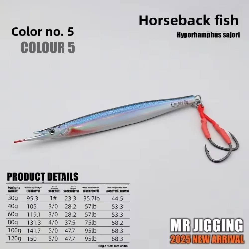 40g-60g Weight 3D Hyporhamphus Sajori Metal Jig Metal Material 3D Pattern Tuna Bait Jigging Design Fishing Spoon