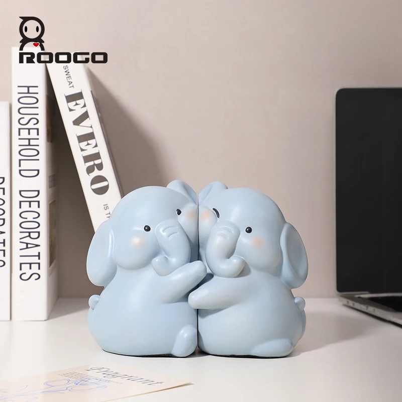 

Roogo Cute Elephant Resin Figurine Non-Slip Bookends Set for Home Decorations of Bookshelves Study Desk Decorative Bookends