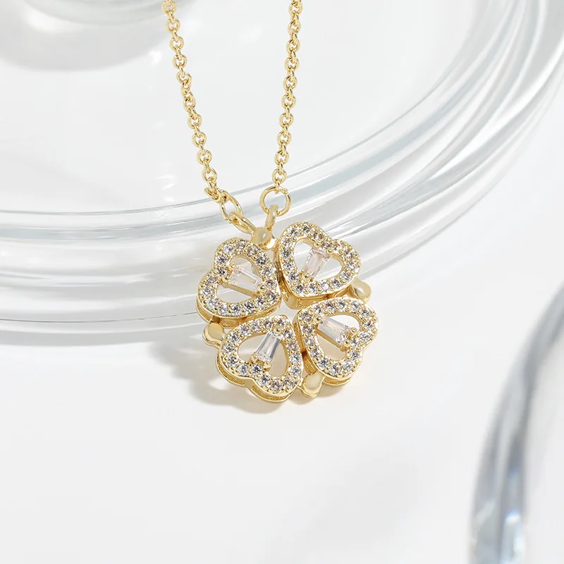 Deformation-Luxury-Four-leaf-Clover-Pendant-Necklace-Crystal-Gold-Heart ...