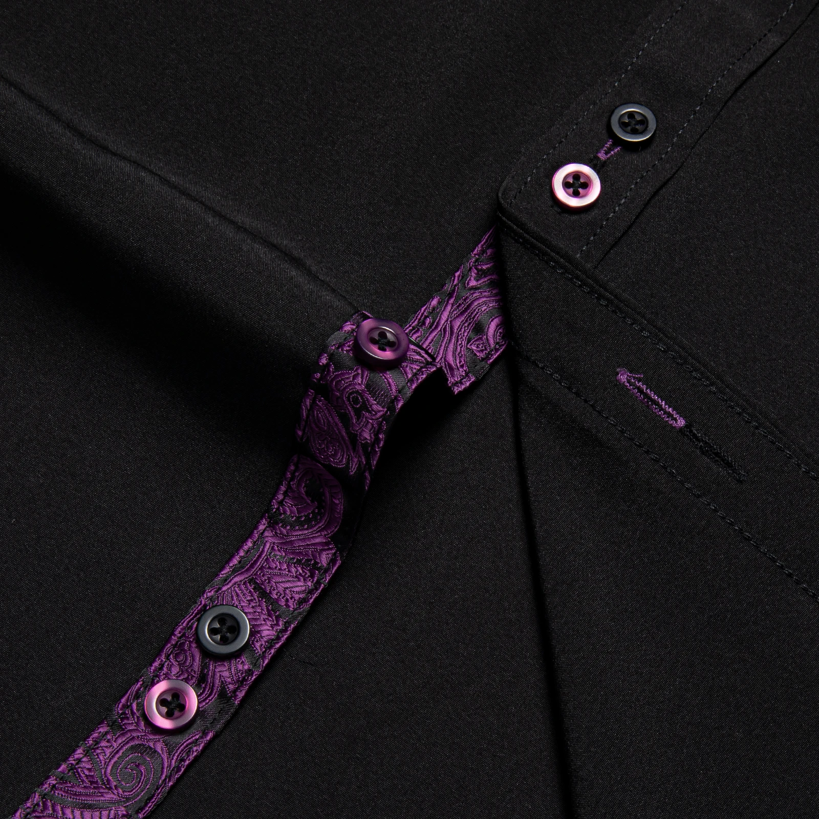 Fashion Men's Party Shirt camisa masculina Black Purple Patchwork Collar Man Shirts Spring Autumn Button-Down Long Sleeve Tops
