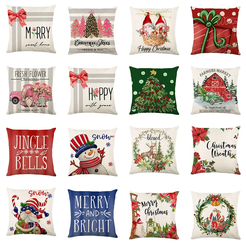 

Christmas pillow cover, letter decorated cushion protective cover