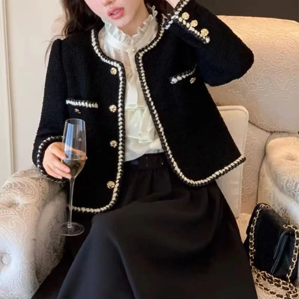Fashion Y2k Elegant Jacket Women Korean Chic Vintage Coats Tweed Outerwear Socialite Style Jacket Women