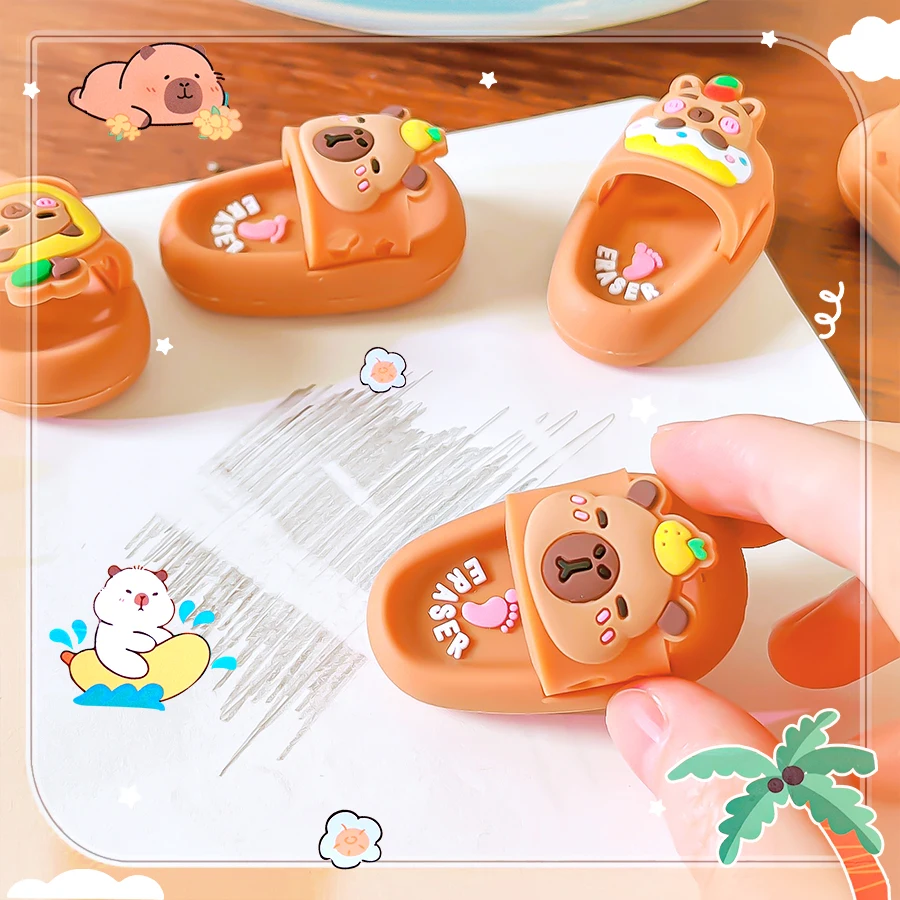 school teacher gift back to school supplies Aesthetic cute stationery Kawaii capybara funny erasers Slippers rubber cute things - 2