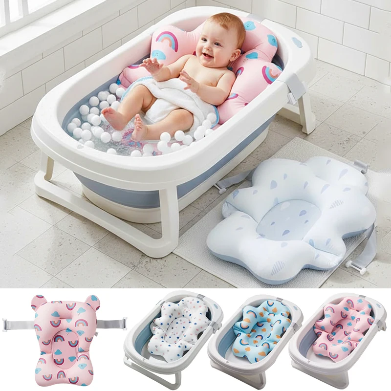 Baby Shower Bath Tub Pad Non-Slip Bathtub Mat Newborn Safe Security Bath Support Cushion Suspension Soft Pillow Care Accessories