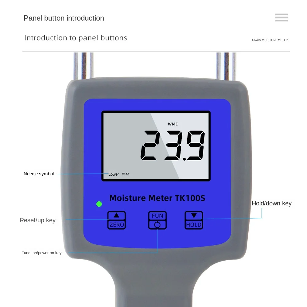 TK100W Hygrometers Professional Wood Sawdust Powder Hay Bale Peat Moisture Meter