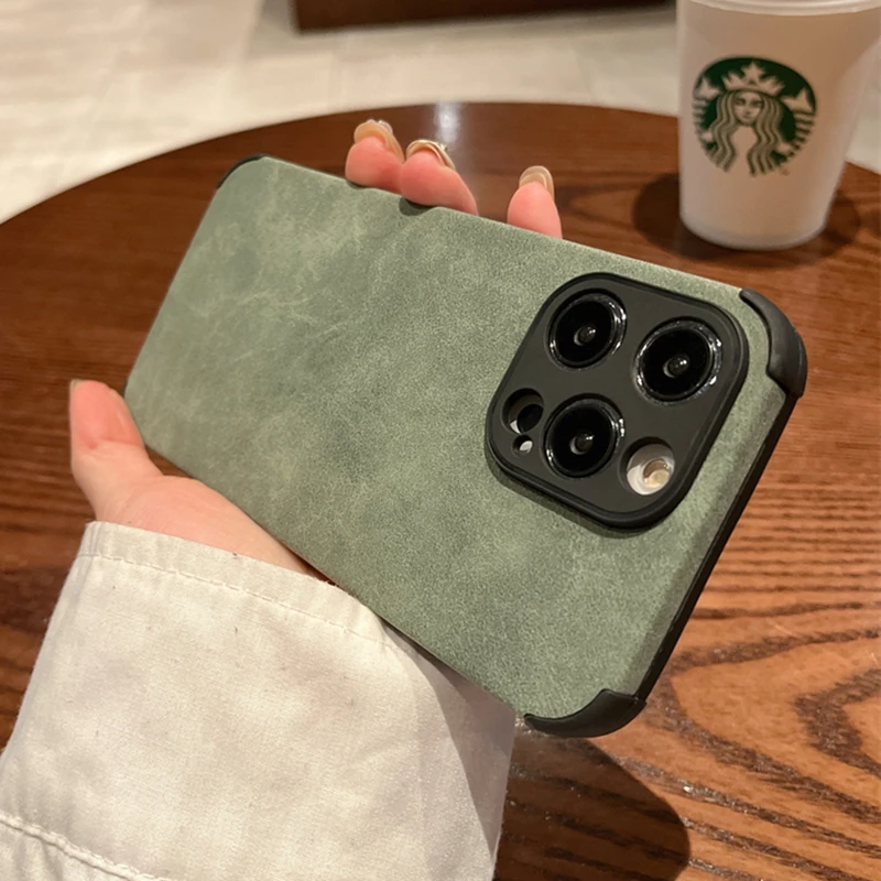 thumbnail image 1 of Luxury Lambskin Leather Shockproof Matte Case for iPhone 14 11 12 13 Pro XS Max X XR 7 8 Plus SE Soft Fabric Vintage Cover Coque, 1 of 5