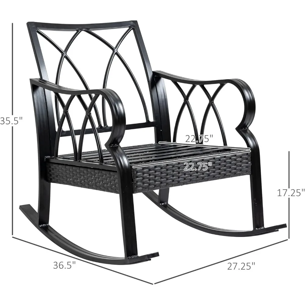 2 Piece Outdoor Wicker Rocking Chairs with Padded Cushions, Aluminum Furniture Rattan Porch Rocker Chairs with/Armrest 3