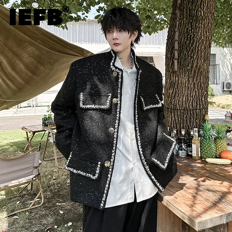 

IEFB Korean Style Luxury Jackets Men's Niche Design Stand Collar Outerwear Fashionable Sequin Elgance Male Trend New Tops 9C3451