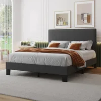 Queen Headboard,Linen Upholstered Bed Frame with Wood Slats Support,No Box Spring Needed,Heavy Duty Feet,Easy Ass 2