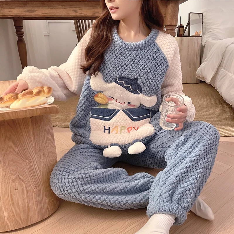 Women's Coral Fleece-Lined Pajamas, Plus Size, Loose, Thick, Fleece-Lined,  Cute Cartoon, Can Be Worn outside, Homewear, Autumn - AliExpress