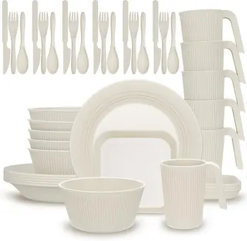 42-Piece Wheat Straw Dinnerware Set – Plates & Bowls 1