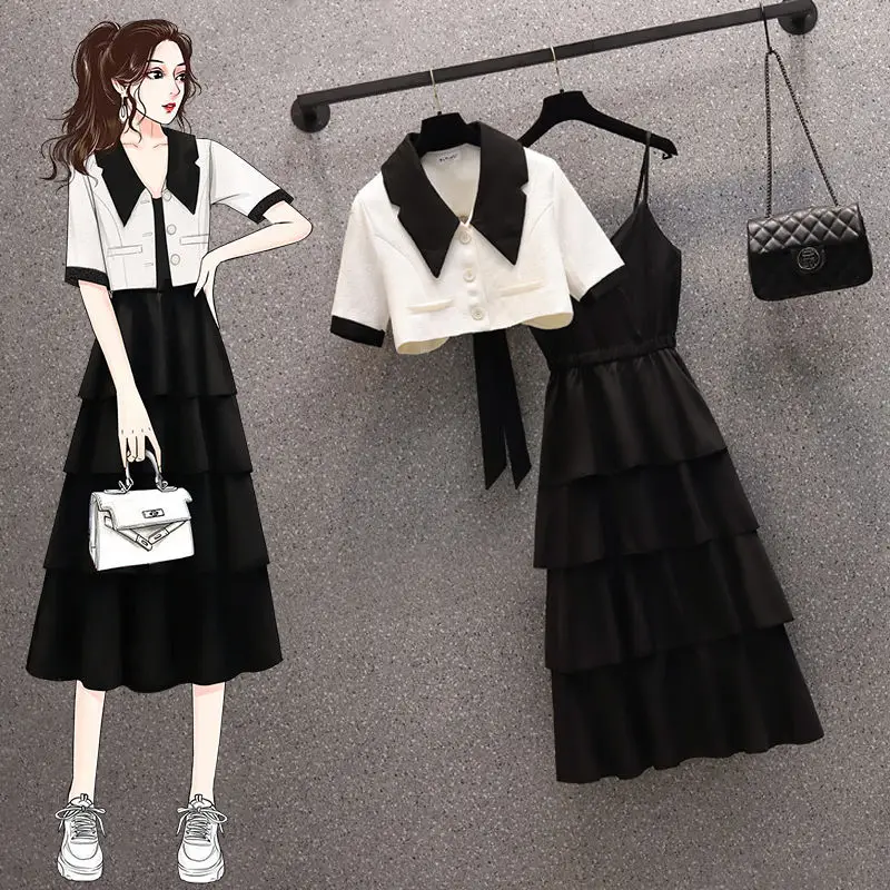 

Men's Korean Fashion Elegant Dress Suit Shirt Collar Chiffon Shirt Black Dress Two Piece Office Party Evening Dresses