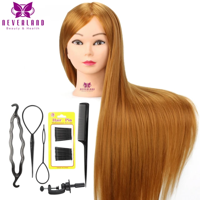 Neverland Training Head, 30 Inch Brown 100% Synthetic Fiber Hair  Hairdressing Hairdresser Mannequin Styling Dolls Head Practice Braiding  with Table