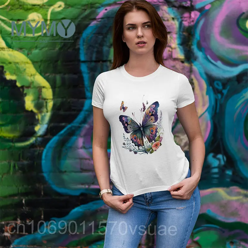 

Butterflies Graphic T Shirts for Women Short Sleeve O-Neck Casual Ladies Fashion Female Tee Print Summer Clothing Travel T-shirt