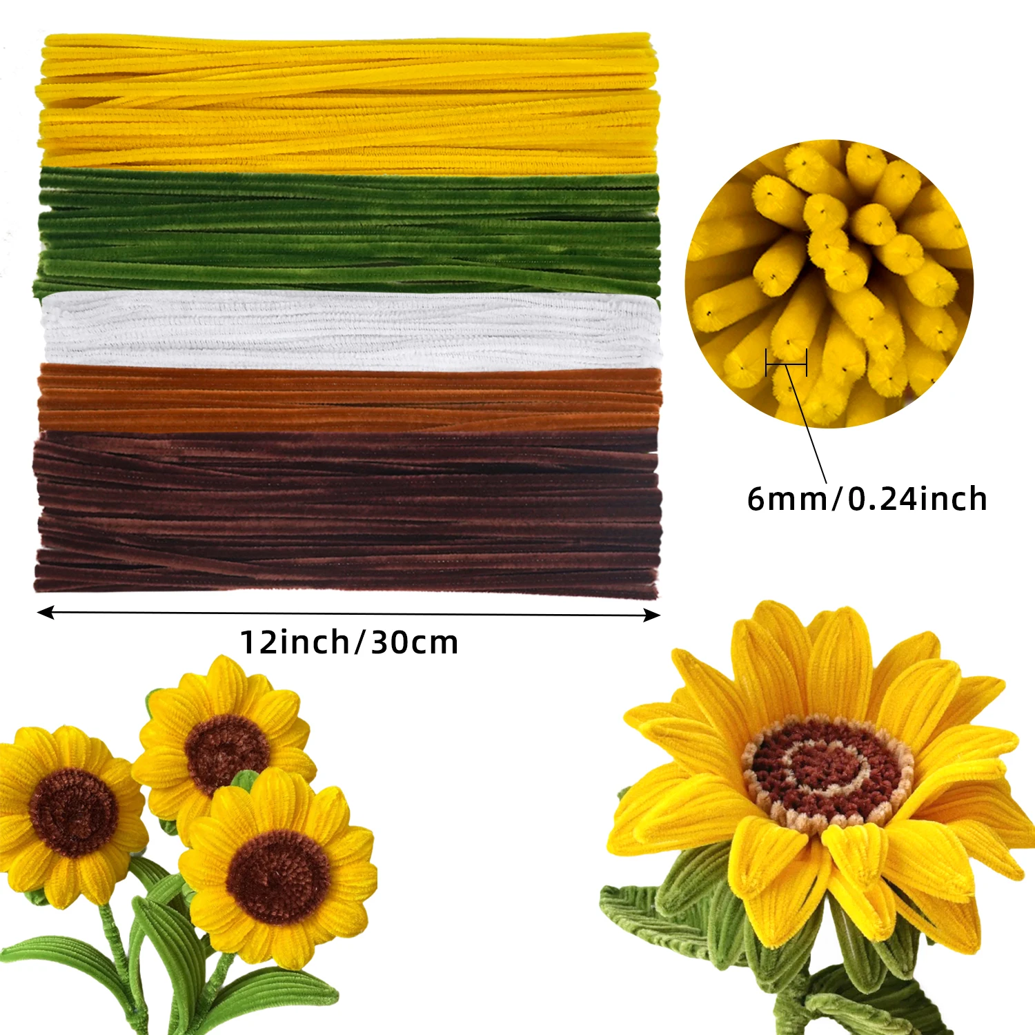 Sunflower Pipe Cleaners 280pcs Flower Stem Wire 20 Garden Tape 1 Warp Paper Silk Ribbon 2 Glue Stickers chenille pipe cleaners chenille craft supplies
