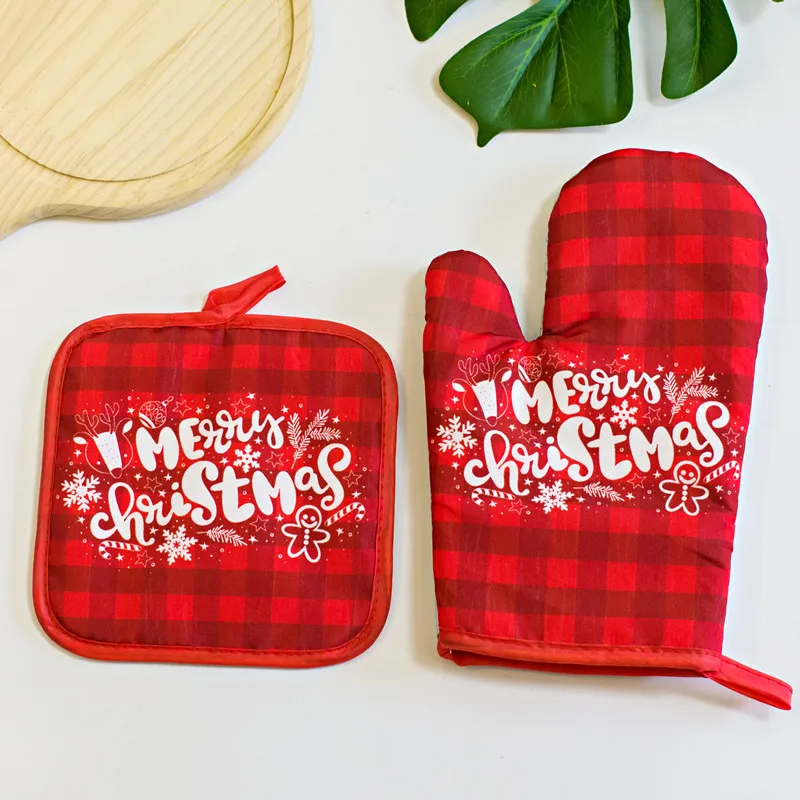 Kitchen Heat-resistant Heat-resistant and Heat-insulating Gloves with Cute Christmas Print Decoration Suitable for Ovens