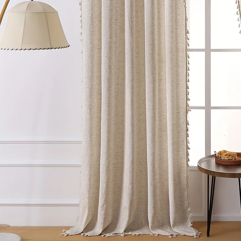 Natural Linen Curtains 84 Inch Length for Living Room 1 Panel Drape Semi Sheer Neutral Country Rustic 5