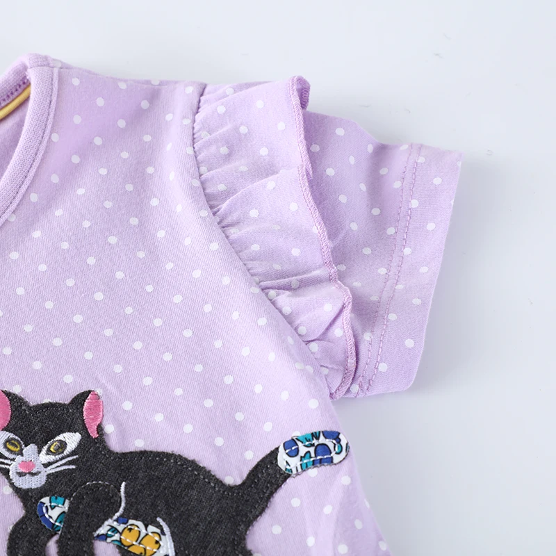Children's Clothing Baby Girls 2025 Summer Kids Clothes Cotton Embroidered Cartoon Cats Dresses Holiday Gifts
