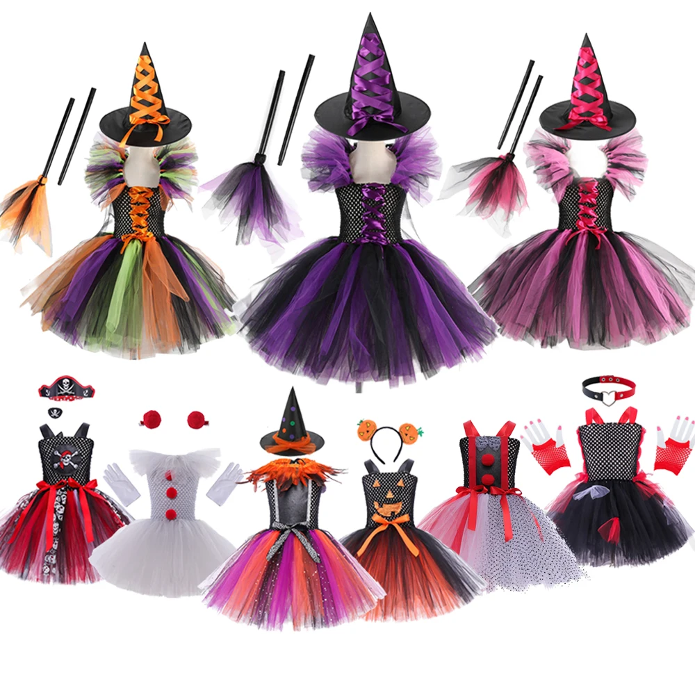 GirlsHalloweenCosplayDevilWitchCostumeKidsCarnivalGrayJoker