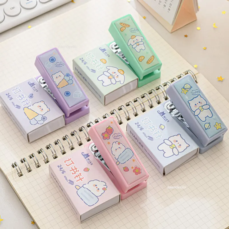 Mini Stapler Set with Staples Cute Rabbit Bear Paper Binder