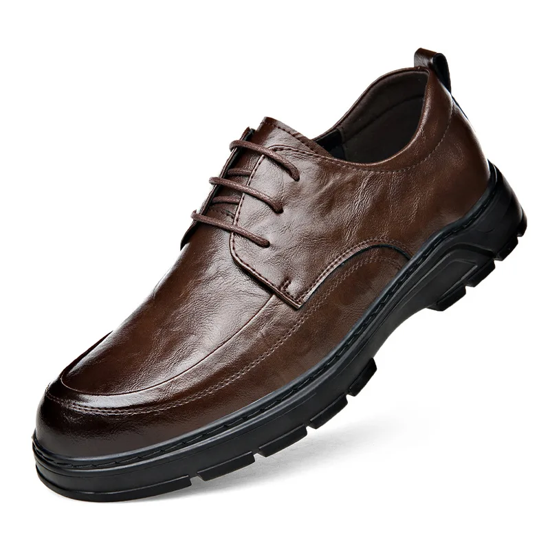 

Lace-up Cow Leather PlatformShoes Man Spring and Autumn Business Dress British Style Casual Breathable Men's Suit Wedding Shoes