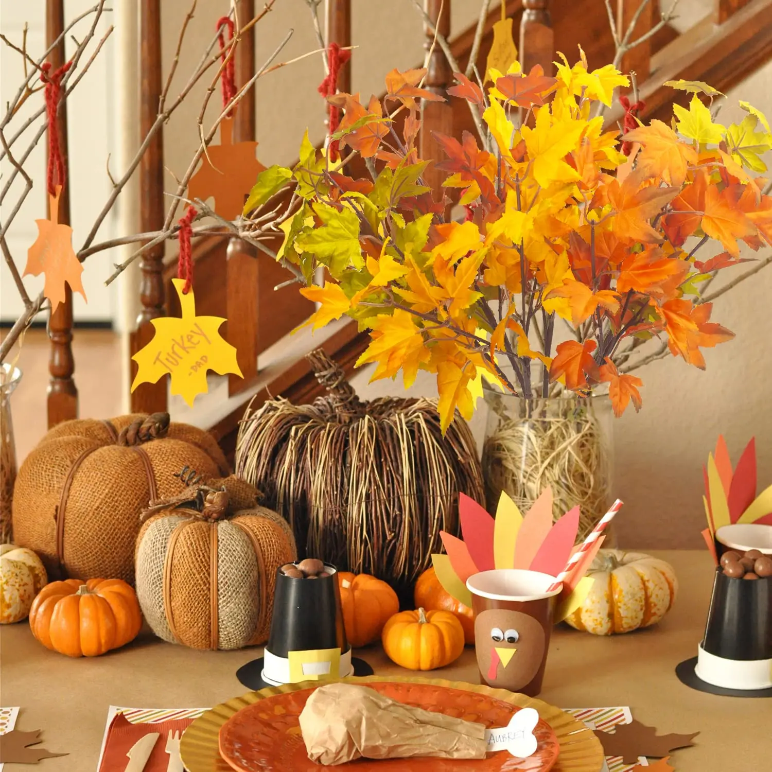 Künstliche Ahornblätter, Blumenarrangement, Herbst, Thanksgiving, Ernte, Dekoration, Zuhause, Party, Halloween, Hochzeit, Mittelstücke, Dekoration – Detail 12