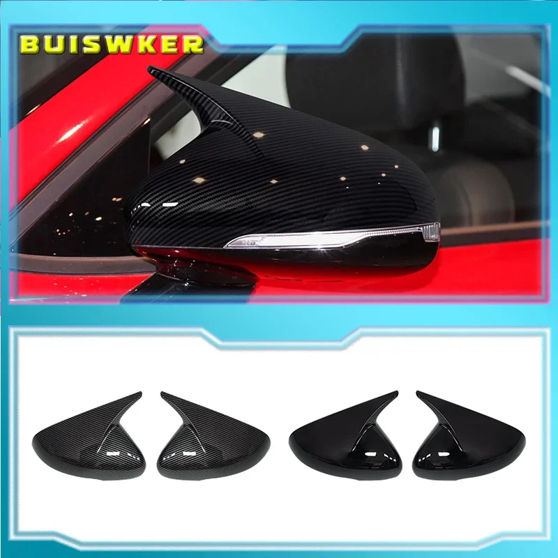 

For KIA Stinger 2018-2022 Auto Car Body Side Door Rearview Mirror Cover Sticker Trim ABS Carbon Fiber Style Gloss Black