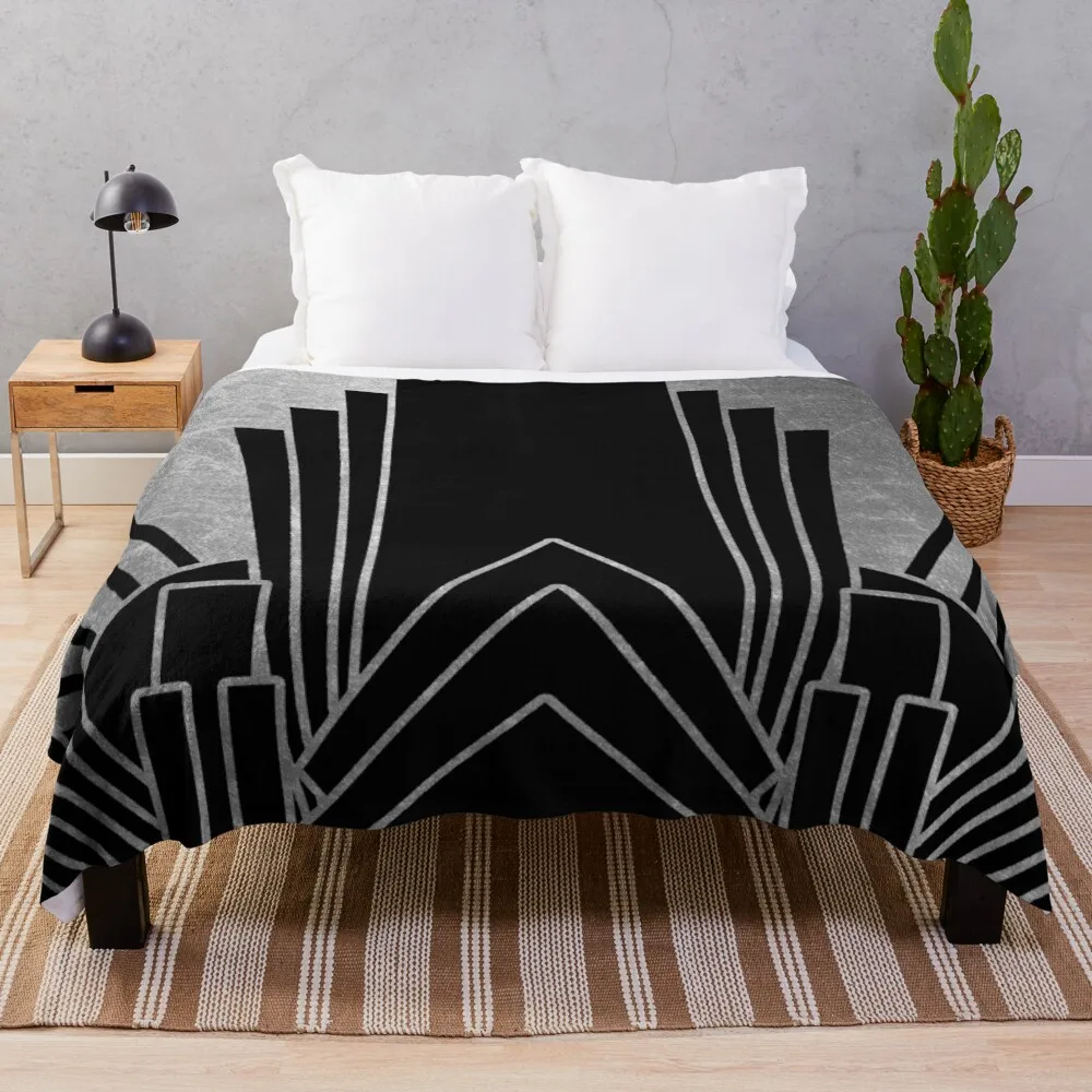 

Silver art deco design Throw Blanket Heavy blankets and throws Warm Picnic Blankets