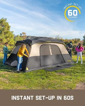 Camping Tent 6/10 Person Instant Cabin Tent Setup in 60s with Rainfly&Windproof Portable Tent with Carry Bag for Family Camping 6