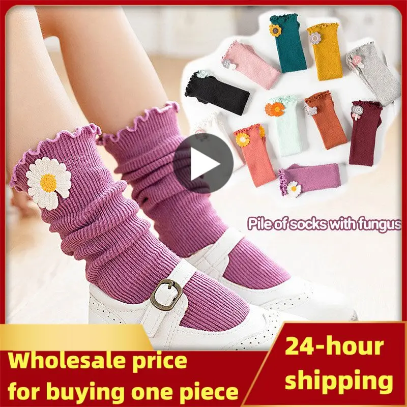 

Baby Socks New Toddlers Girl Ruffled Slouch Socks Pastoral Style Cloth Stickers Soft Cotton Stockings Socks